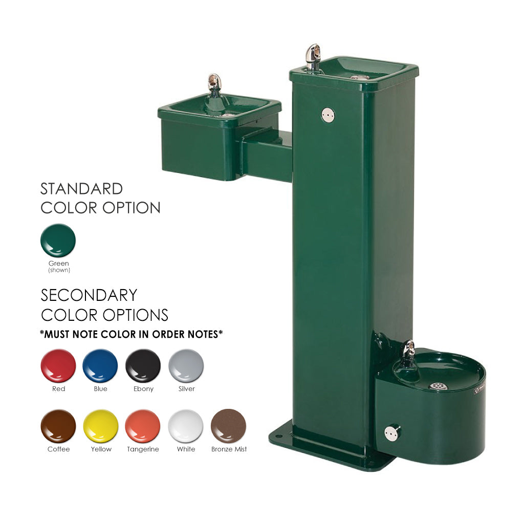 Haws 3500D Bilevel Pedestal Fountain with Pet Bowl Green Powder Coated