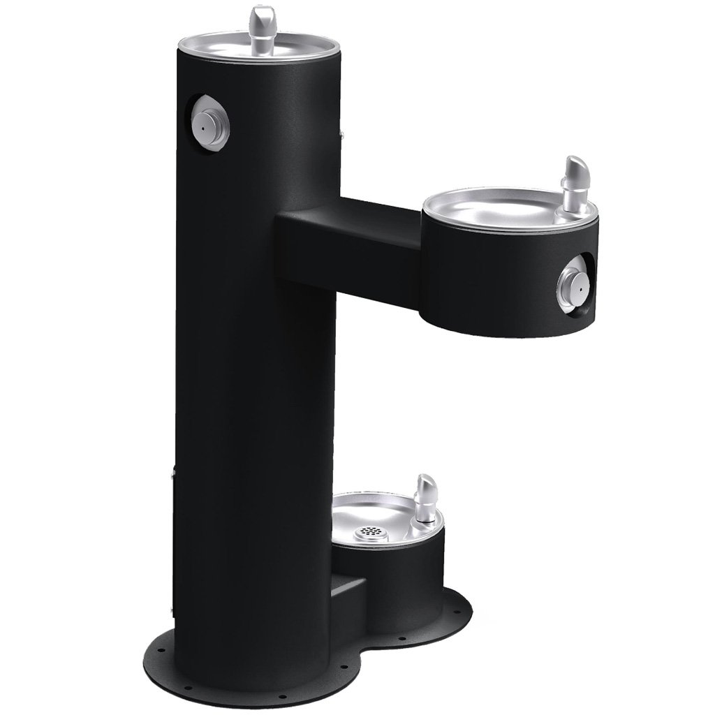Outdoor Bi-Level ADA Pedestal Fountain with Pet Station Black