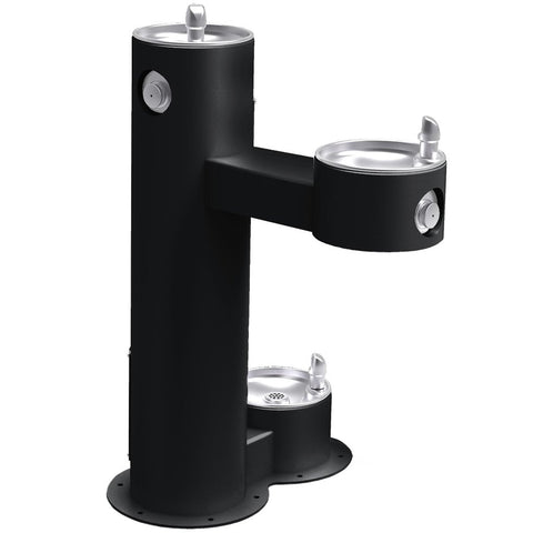 Outdoor Bi-Level ADA Pedestal Fountain with Pet Station Black