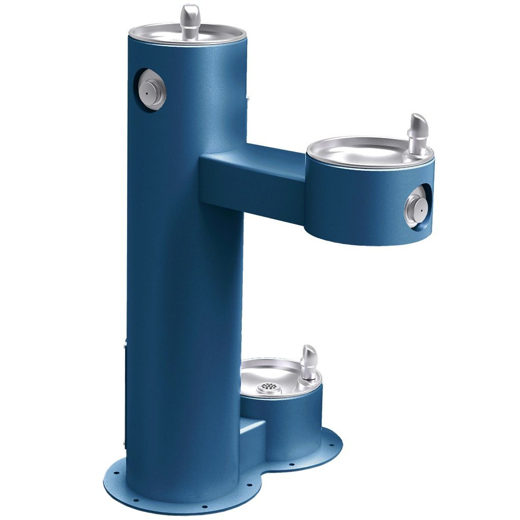 Outdoor Bi-Level ADA Pedestal Fountain with Pet Station Blue