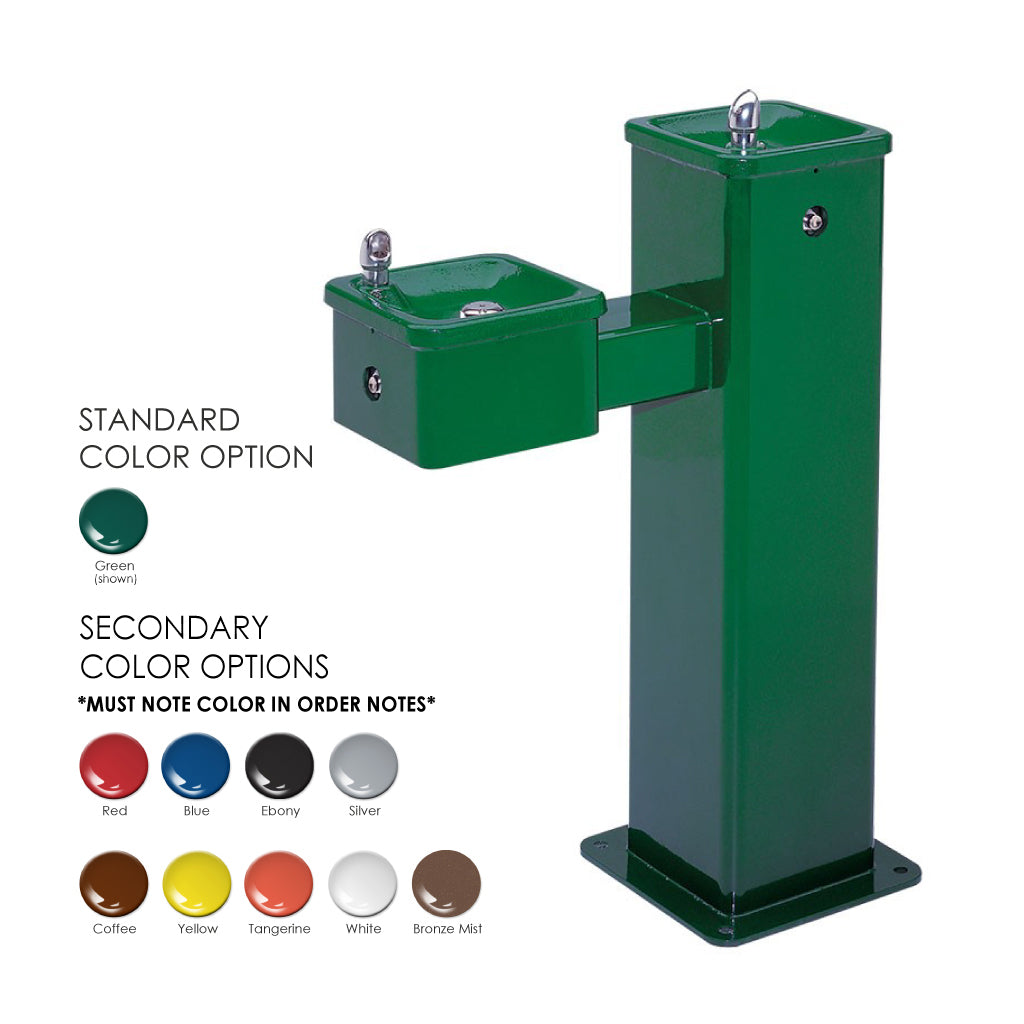 Haws 3500FR Freeze Resistant Outdoor Bilevel Drinking Fountain Green Powder Coated