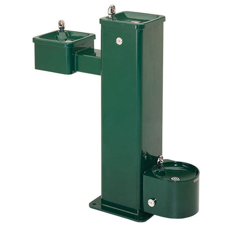 Haws 3500D Bilevel Pedestal Fountain with Pet Bowl Green Powder Coated